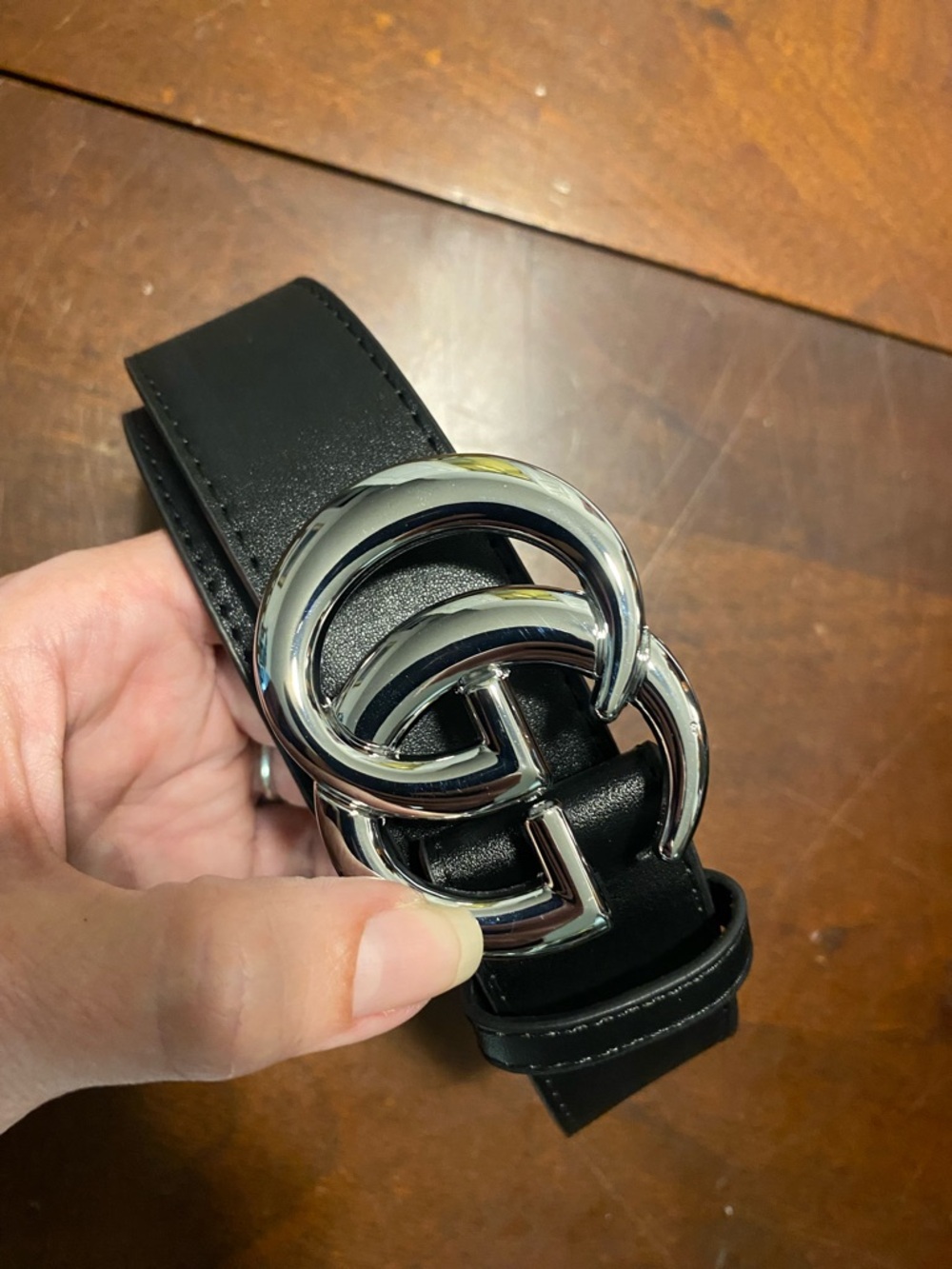 Black leather with silver hardware women’s plus size belt